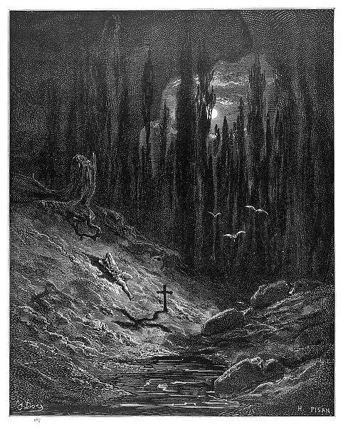 The vigil of the grave engraving 1870