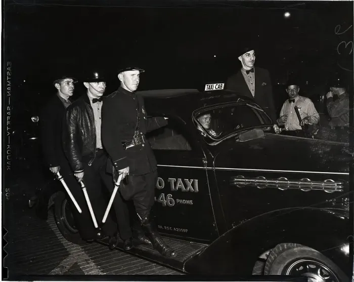 Framed Print : Vigilantes Stand on Taxi Running Boards Framed Print : Vigilantes Stand on Taxi Running Boards