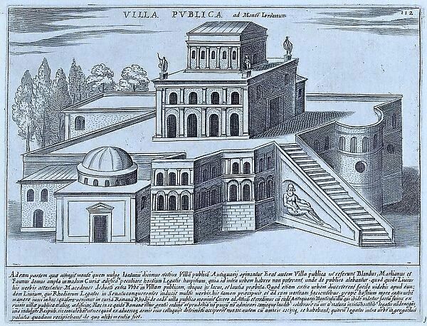 The Villa Publica on Monte Giordano, historical Rome, Italy, digital reproduction of an original 17th century painting, original date unknown