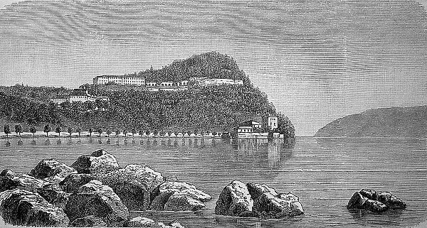 Villa Serbelloni and Lake Como, Lombardy, Italy, in 1880, Historic, Digital Reproduction of an Original 19th century Artwork