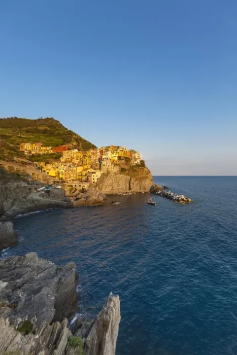 Framed Print : Village with colourful houses by the sea, Manarola, Cinque Terre, UNESCO World Heritage Site, Province of La Spezia, Liguria, Italy