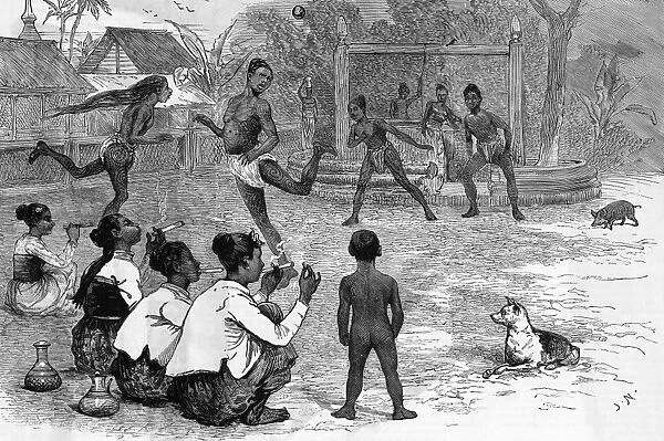 Village Football. A village game of football, Burma (Myanmar), 1886
