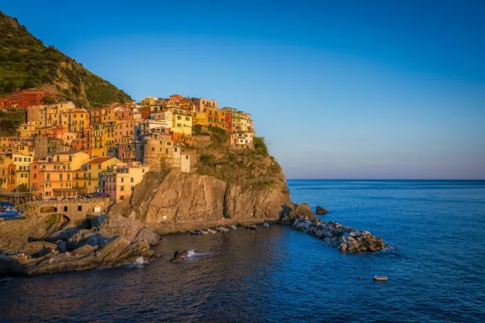 Framed Print : The village of Manarola at the sunset, Liguria. Italy Framed Print : The village of Manarola at the sunset, Liguria. Italy