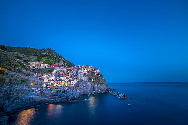 The village of Manarola after the sunset, Liguria. Italy
