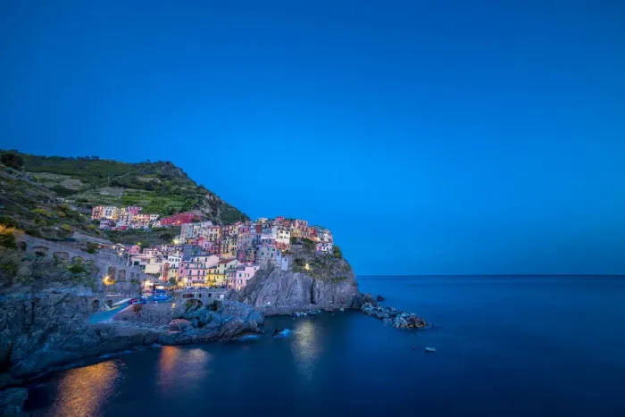 Framed Print : The village of Manarola after the sunset, Liguria. Italy Framed Print : The village of Manarola after the sunset, Liguria. Italy