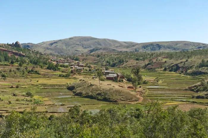 Framed Print : Village of the Merina people with terraced rice paddies, near Antananarivo, Madagascar Framed Print : Village of the Merina people with terraced rice paddies, near Antananarivo, Madagascar