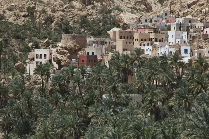 Framed Print : Village with palm trees at the end of Wadi Shab mountain ravine, Hadjar-Gebirge, Hadschar-Gebirge, Tiwi, Oman Framed Print : Village with palm trees at the end of Wadi Shab mountain ravine, Hadjar-Gebirge, Hadschar-Gebirge, Tiwi, Oman