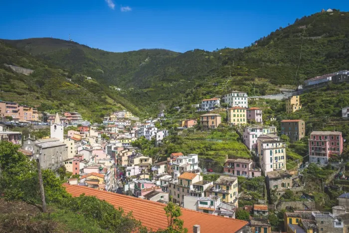 Framed Print : The village of Riomaggiore from the top of the hill, Liguria. Italy Framed Print : The village of Riomaggiore from the top of the hill, Liguria. Italy