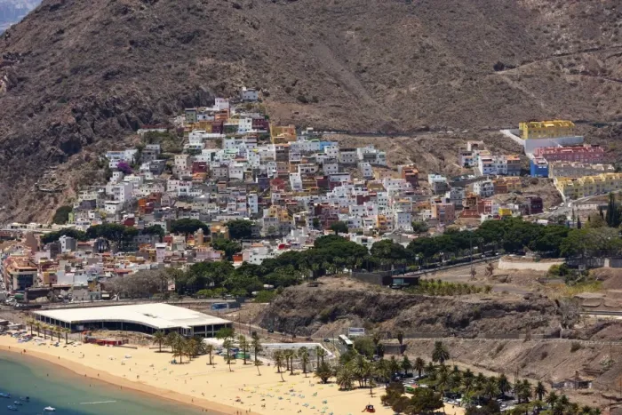 Framed Print : Village of San Andres with the Playa de las Teresitas beach, San Andres, La Montanita, Tenerife, Canary Islands, Spain