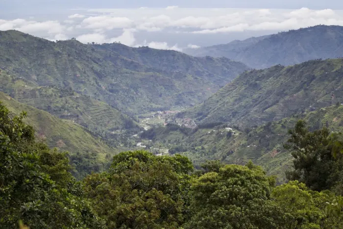 Framed Print : Last village seen on Kilembe Route, Rwenzori National Park, Kasese District, Uganda