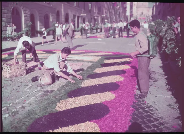 Framed Print : Villagers Placing Petals on Pavement Framed Print : Villagers Placing Petals on Pavement