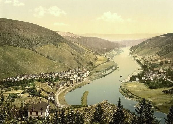 The villages of Alf and Bullay on the Moselle, Rhineland-Palatinate, Germany, Historical, Photochrome print from the 1890s