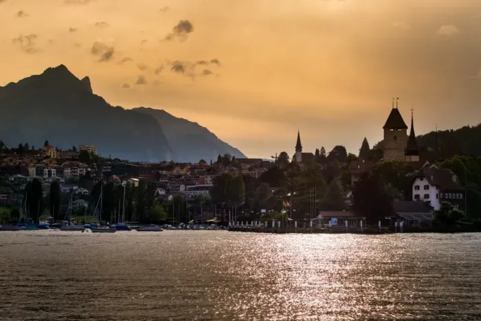 Framed Print : Villages beside Lake Thun Framed Print : Villages beside Lake Thun