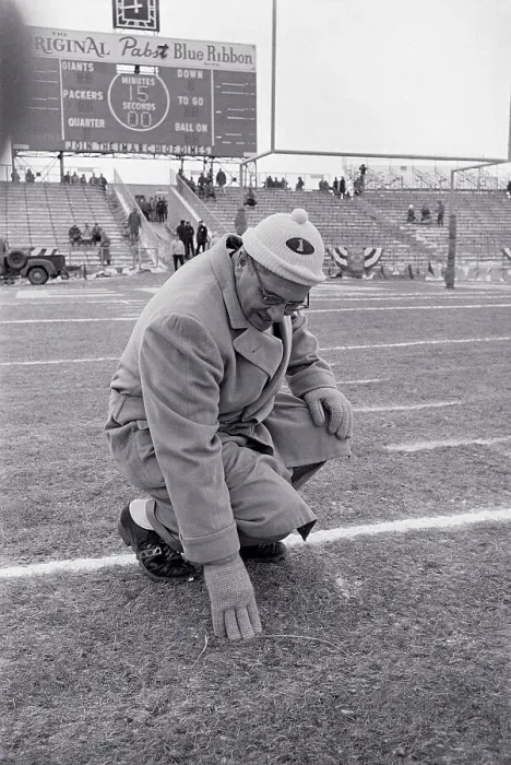 Framed Print : Vince Lombardi Inspecting Turf Framed Print : Vince Lombardi Inspecting Turf