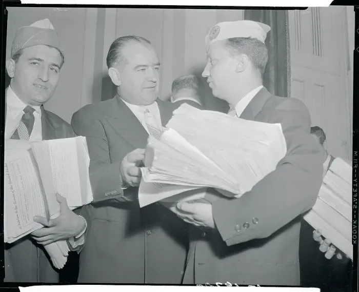 Framed Print : Vincent Ferrari Handing Joseph McCarthy Signature Volumes Framed Print : Vincent Ferrari Handing Joseph McCarthy Signature Volumes
