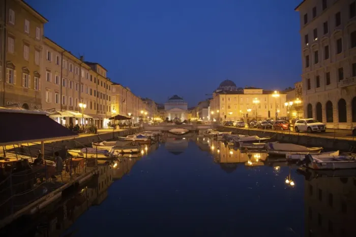 Framed Print : Via Vincenzo Bellini, canal, at night, Trieste, Friuli-Venezia Giulia, Italy Framed Print : Via Vincenzo Bellini, canal, at night, Trieste, Friuli-Venezia Giulia, Italy