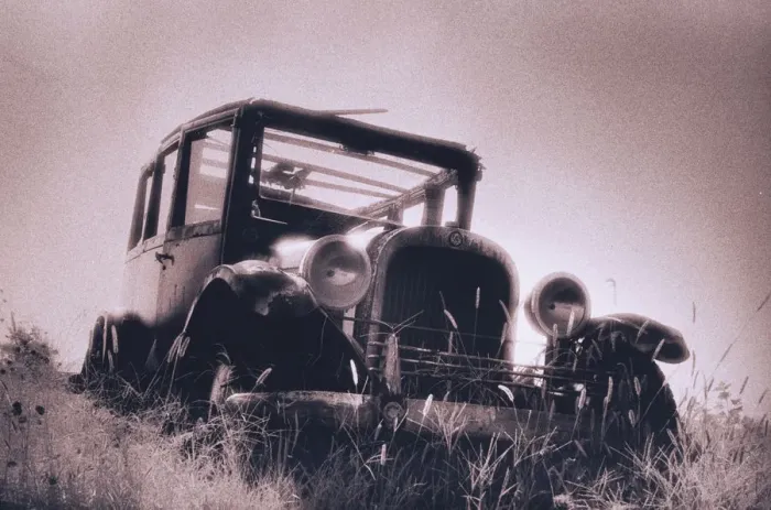 Framed Print : Vintage Automobile in Field Framed Print : Vintage Automobile in Field