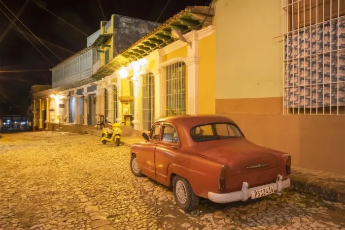 Framed Print : Vintage car in a colonial town Framed Print : Vintage car in a colonial town
