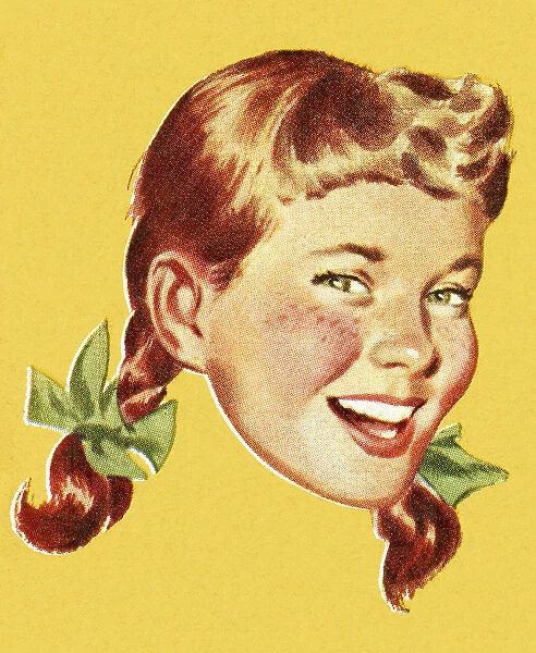 A vintage cartoon of a girl smiling