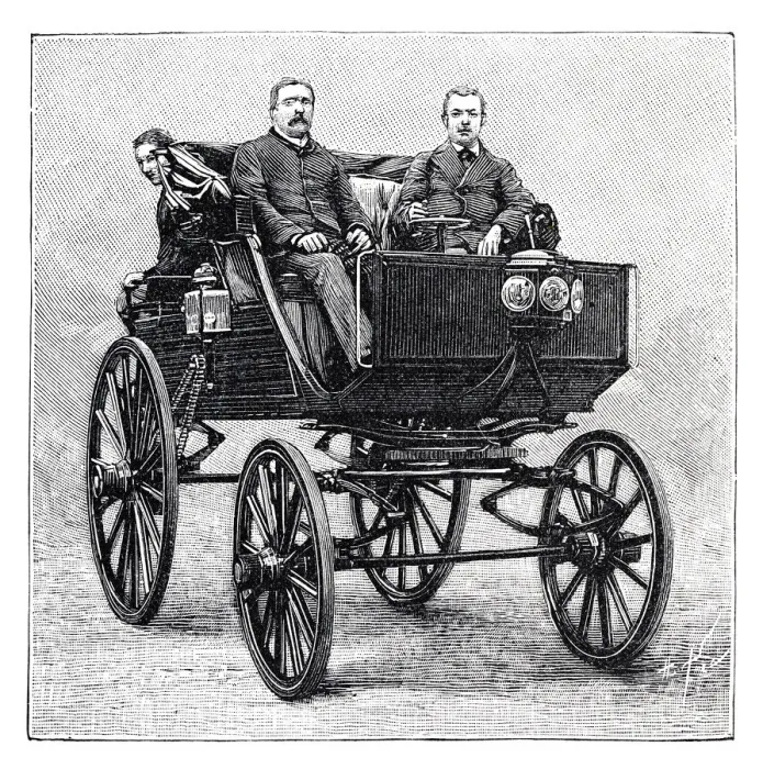 Framed Print : Vintage electric car by Paul Pouchain 1894