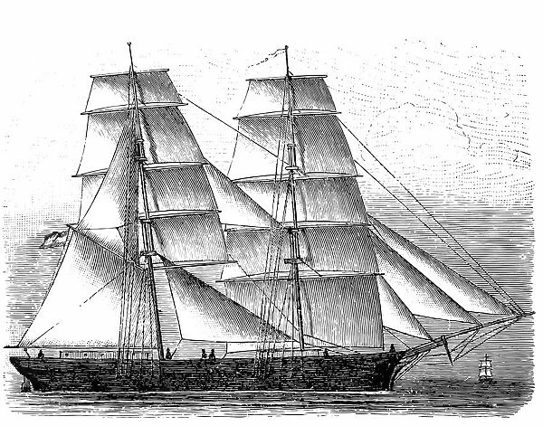Brig. Vintage engraving of Brig ship