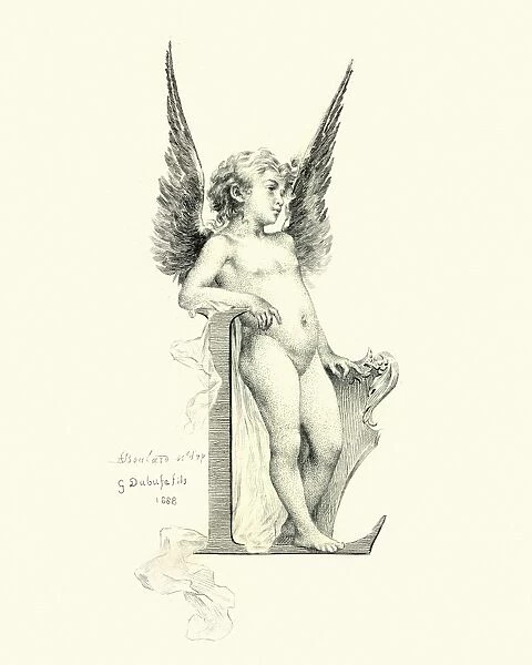 Vintage engraving of a little angel