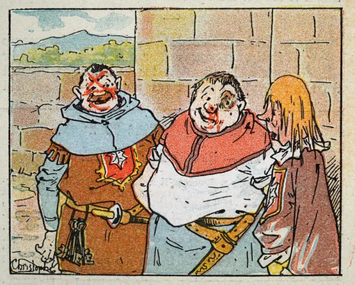 Framed Print : Vintage illustration, Cartoon of medieval castle servants, gatekeeper, soldier Framed Print : Vintage illustration, Cartoon of medieval castle servants, gatekeeper, soldier