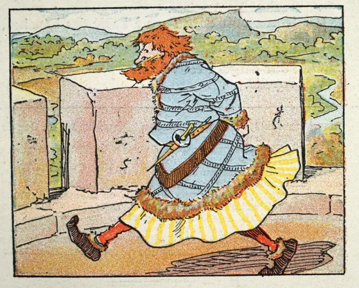 Framed Print : Vintage illustration, Cartoon of Worried medieval noble pacing up and down on top of a castle tower