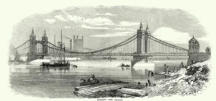 Framed Print : Vintage illustration Chelsea Bridge was a bridge over the River Thames in west London, 1850s 19th Century Framed Print : Vintage illustration Chelsea Bridge was a bridge over the River Thames in west London, 1850s 19th Century