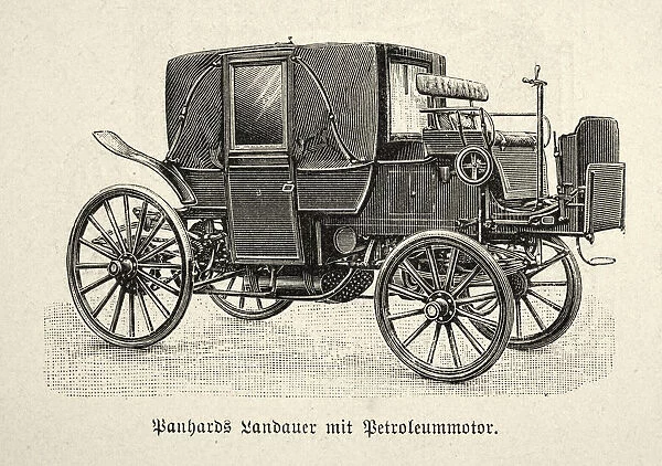 Vintage illustration of a early Panhard petrol powered motor car, 1890s, 19th Century
