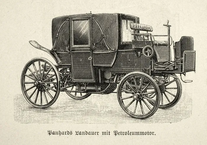 Framed Print : Vintage illustration of a early Panhard petrol powered motor car, 1890s, 19th Century Framed Print : Vintage illustration of a early Panhard petrol powered motor car, 1890s, 19th Century