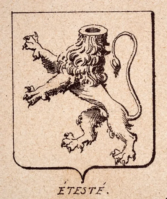 Framed Print : Vintage illustration, Escutcheon, or heraldic shield, Lions rampant decapitated, Eteste, Heraldry Framed Print : Vintage illustration, Escutcheon, or heraldic shield, Lions rampant decapitated, Eteste, Heraldry