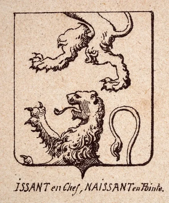 Framed Print : Vintage illustration, Escutcheon, or heraldic shield, Lions rampant, Issant en Chef, Naissant eu Pointe, Heraldry Framed Print : Vintage illustration, Escutcheon, or heraldic shield, Lions rampant, Issant en Chef, Naissant eu Pointe, Heraldry