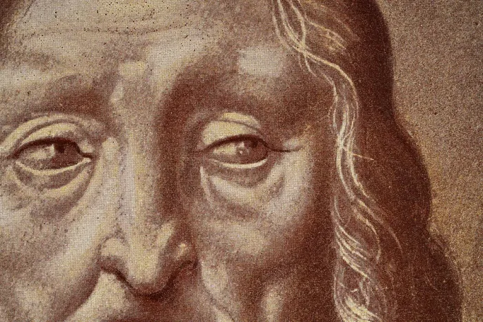 Framed Print : Vintage illustration detail of head of an old man, eyes, looking sideways, face, after a drawing by Leonardo da Vinci Framed Print : Vintage illustration detail of head of an old man, eyes, looking sideways, face, after a drawing by Leonardo da Vinci