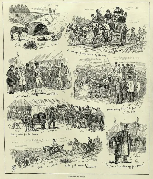 Framed Print : Vintage illustration Sketches from the Epsom Derby, Horse racing, Victorian History of Sport, 1890s Framed Print : Vintage illustration Sketches from the Epsom Derby, Horse racing, Victorian History of Sport, 1890s