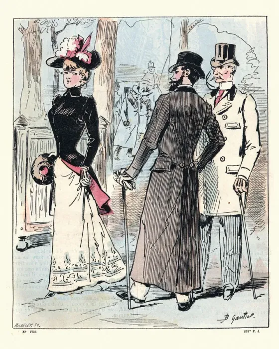 Framed Print : Vintage illustration, Smartly dressed men and woman, Victorian fashion, French