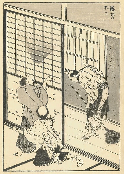 Vintage Japanese woodblock print of domestic scene