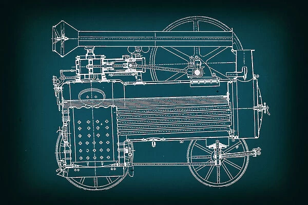 Vintage locomobil blueprint