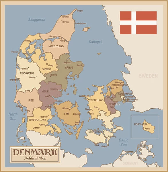 Vintage Map of Denmark