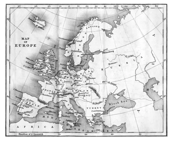 Framed Print : Vintage Map of Europe Mid 19th Century Framed Print : Vintage Map of Europe Mid 19th Century