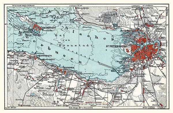 Vintage map of St. Petersburg Russia 1898