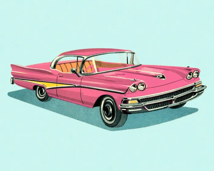 Framed Print : Vintage Pink Car