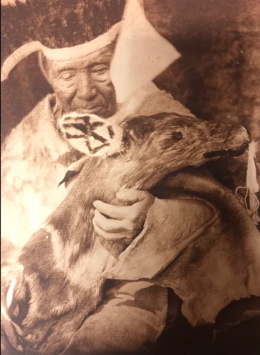 Framed Print : Vintage portrait, Dancer with Deer Effigy, Hupa, Humboldt County, California, 1922 Framed Print : Vintage portrait, Dancer with Deer Effigy, Hupa, Humboldt County, California, 1922
