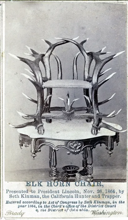 Framed Print : Vintage portrait of Elk Horn Chair Presented to President Lincoln, 1864