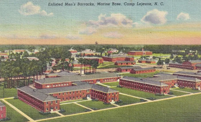 Framed Print : Vintage postcard series, Marine Base Camp Lejeune North Carolina, 1944 Framed Print : Vintage postcard series, Marine Base Camp Lejeune North Carolina, 1944