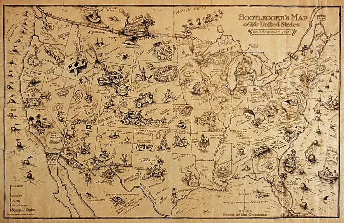 Framed Print : Vintage poster of bootlegging map of the United States Framed Print : Vintage poster of bootlegging map of the United States