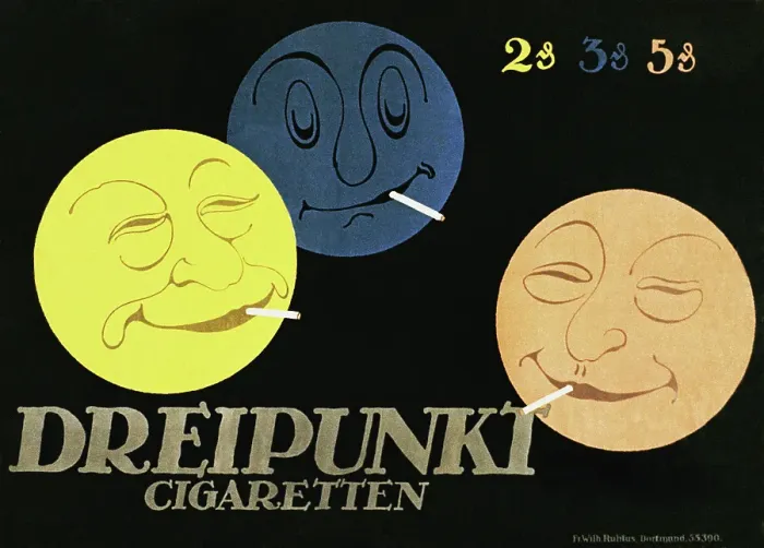 Framed Print : Vintage poster of three colorful moons smoking Framed Print : Vintage poster of three colorful moons smoking