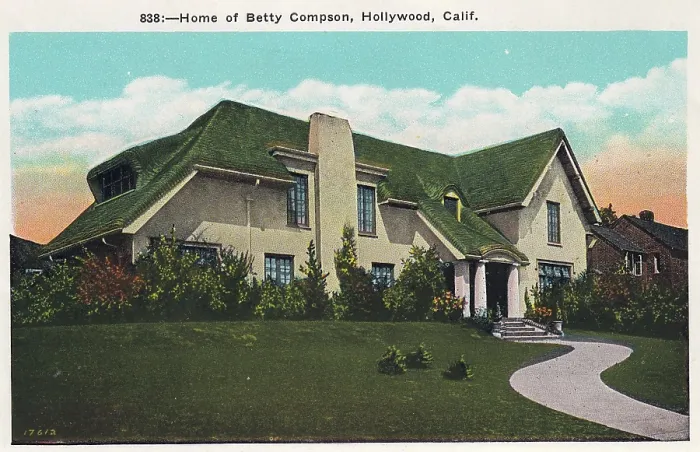 Framed Print : Vintage souvenir postcard, Betty Compson's Hollywood Home, Movie Star Homes series, ca 1923 Framed Print : Vintage souvenir postcard, Betty Compson's Hollywood Home, Movie Star Homes series, ca 1923