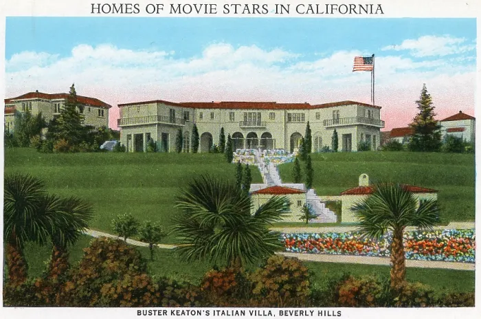 Framed Print : Vintage souvenir postcard, Buster Keaton's Italian Villa, Homes of Movie Stars series, ca 1927 Framed Print : Vintage souvenir postcard, Buster Keaton's Italian Villa, Homes of Movie Stars series, ca 1927