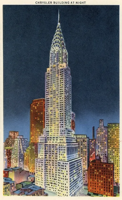 Framed Print : Vintage souvenir postcard, Chrysler Building, NYC, New York, ca 1942 Framed Print : Vintage souvenir postcard, Chrysler Building, NYC, New York, ca 1942